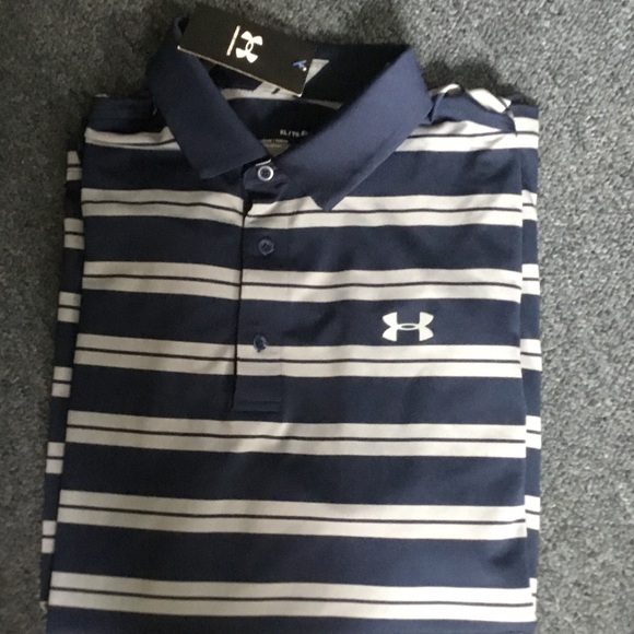 Under Armour Men's Polo in Navy and White Stripes - Picture 5 of 5